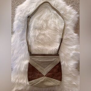 MONA B Upcycled Prism Neutral Crossbody Handbag w/ Leather Details